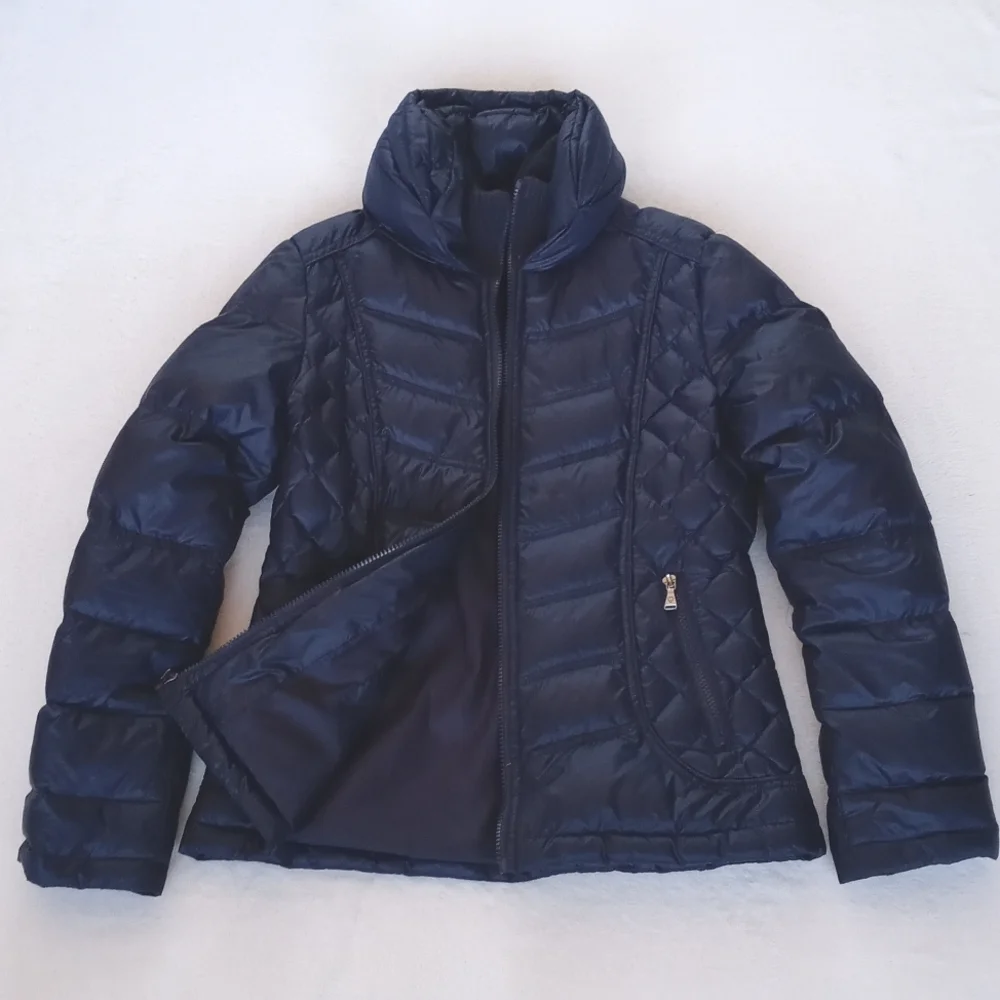 Guess Women’s Navy Blue Quilted Puffer Ski Snow Winter Long Sleeve Coat Small - Picture 7 of 16